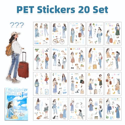 Romantic Getaway Sticker Scrapbooking Supplies for Junk Journal, 20 Sheets PET Stickers - Vintage Journaling Stickers, Ephemera Sticker Book Pre Cut(TZ-009-005) - style: Romantic Getaway