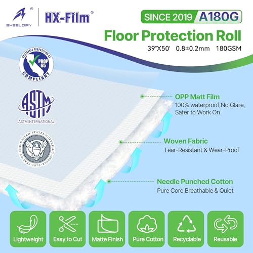 39" x 50' Heavy-Duty Floor Protection | Construction Grade Carpet Protector | Drop Cloth Plastic Film for Hardwood Floors | Waterproof Painters Covering with No Residue (Green) - color: Green, size: 39" x 50'