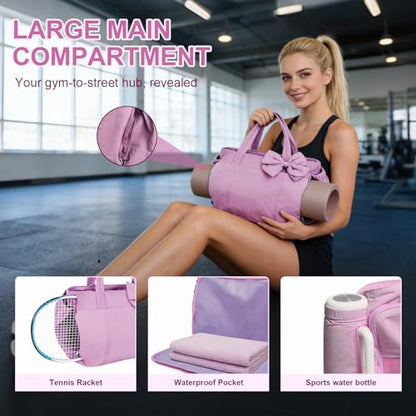Gosect Women’s Crush Bow Puffer Tote Bag, Water Resistant Laptop Travel Yoga Work Bag - color: Pink