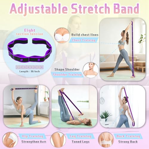 5 Pcs Resistance Bands Set, Pedal Resistance Band with Handles Fitness Equipment, Workout Elastic Exercise Bands for Ab, Waist, Arm, Leg, Women Stretch Bands for Pilates, Yoga at Home, Gym - color: Purple