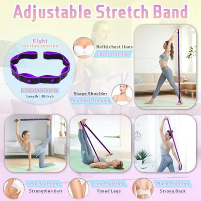 5 Pcs Resistance Bands Set, Pedal Resistance Band with Handles Fitness Equipment, Workout Elastic Exercise Bands for Ab, Waist, Arm, Leg, Women Stretch Bands for Pilates, Yoga at Home, Gym - color: Purple