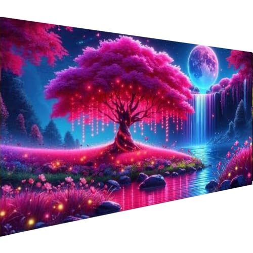 Large size Tree Garden & Waterfall Diamond Painting Kits for Adults, Large Size Full Drill Diamond Arts Rhinestone Pasted, DIY Painting Diamond Dot Arts Crafts for Home Wall Decor Gift 27.5 X 15.7inch - color: 25- 24 The red tree of life and moon