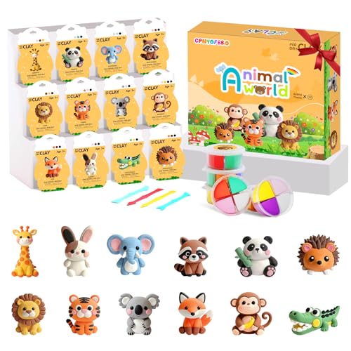 Air Dry Clay Kit - 12 Animal Modeling Clay for Kids, Complete DIY Clay Craft Set with Sculpting Tools & Step-by-Step Tutorials, Ultra Soft & Non-Sticky Clay, Children's Day Gift Ideas - color: Clay Animals kit