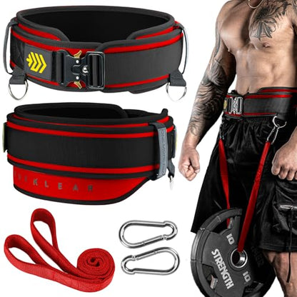 MANUEKLEAR 2-in-1 Weightlifting Belt & Dip Belt with 36.7 IN Rope, Double-Layer Weight Lifting Belts, Powerlifting Gym Weighted Belt for Pull Up Squat - color: Vibrant Red, size: XL(38-41in)