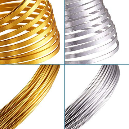 Fashewelry 6 Rolls Aluminum Wire 18 Gauge Bendable Metal Craft Wire Silver Gold Flat & Round Aluminum Strap for Beading Sculpting Jewelry Making, Total 91.8 Feet - color: Flat & Round-3mm & 9 Gauge