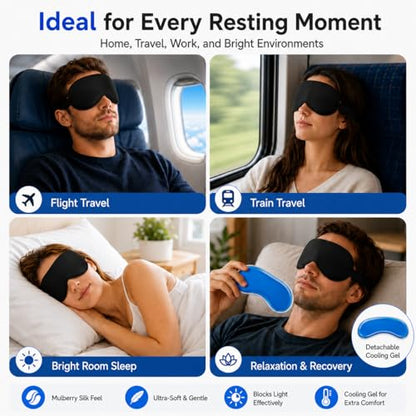 Cooling Sleep Mask with Mulberry Silk Surface & Removable Gel Pack - color: Cooling Navy Blue