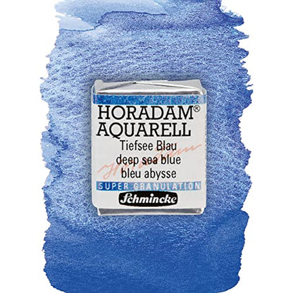 Schmincke - HORADAM® AQUARELL, Super Granulation, 14 953 044 Deep Sea Blue, 1/2 Pans, Very Strong granulating Colors, Finest, Super granulating Watercolors - color: 953 deep sea blue