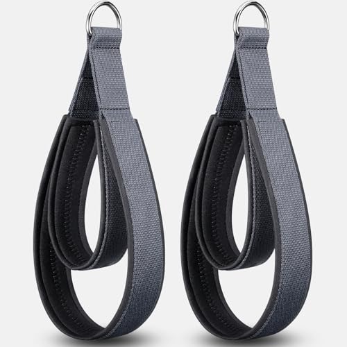 TOBWOLF 2PCS Pilates Straps for Reformer, Double Loop D Ring Foot Hand | Non Slip Padded Grip | Sweat-Resistant Comfort for Pilates | Exercise Straps for Yoga & Home Gym Workouts - color: Scuba Fabric Liner - Dark Grey