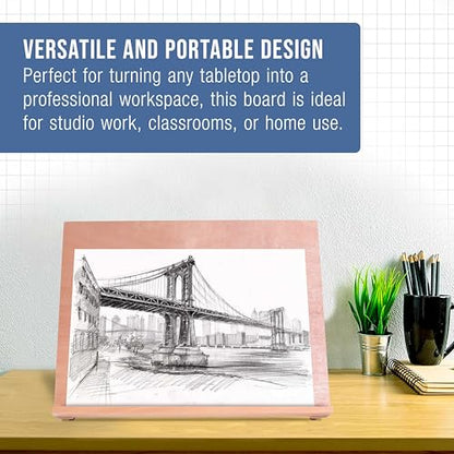 U.S. Art Supply Large 18-1/2" x 14-1/8" (A3) Wooden Drawing Board, Adjustable Table Top Easel for Painting and Drawing - Drafting Board with 6 Angles, Pencil Ledge - size: Large