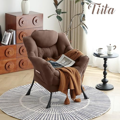 Tiita Lazy Chair for Adults, Comfy Reading Accent Chair, Brown Single - color: Peach Skin Brown-single