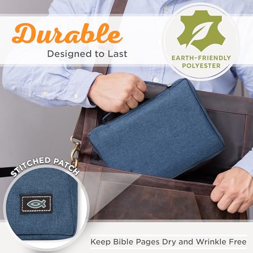 Christian Art Gifts Men/Women's Bible Cover Jesus Fish, Blue Canvas, Small - color: Blue/Jesus Fish, size: Small