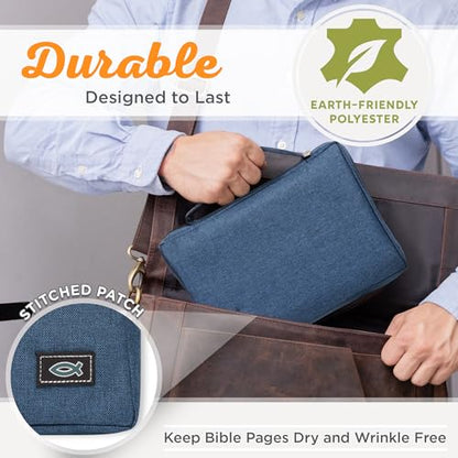 Christian Art Gifts Men/Women's Bible Cover Jesus Fish, Blue Canvas, Medium - color: Blue/Jesus Fish, size: Medium