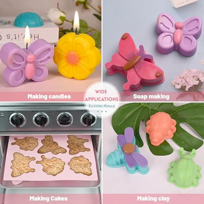 Sakolla 2 Pack Insect Silicone Soap Molds, 6-Cavity Dragonfly Butterfly Ladybug Shape Silicone Molds for Soap Making, DIY Baking Mold for Lotion Bars, Chocolate, Candy, Muffin, Biscuit, Cookie Pans - color: Butterfly