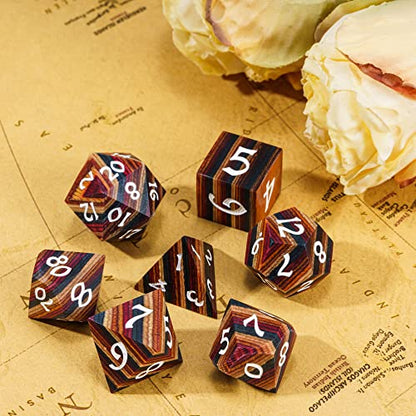 Wooden DND Dice Set Wood Polyhedral Dice Set D&D for Tabletop Games - color: Yellow Striped