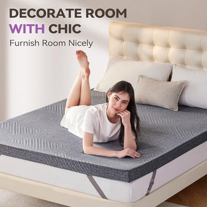 BDEUS 3.8 inch Extra Firm Memory Foam Mattress Topper Full Size for Big Guys, Supportive Mattress Pad for Back Pain Relief, Double Bed Foam Topper with with Senior Grey Cover, 54 × 75 Inch - size: Full, style: 3.8 inch