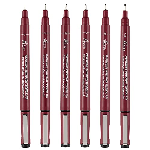 Acurit Waterproof Technical Black Ink Pens - 6 Pack, Assorted Sizes | Professional Waterproof Technical Pen, Rich Black Ink, Acid-Free, Light Fast, for Sketching, Drawing, Calligraphy, & More! - - size: 1 Count (Pack of 6)