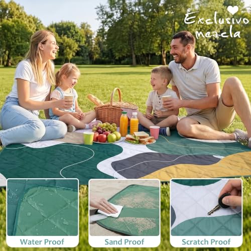 Exclusivo Mezcla Extra Large Waterproof Picnic Blankets 3 Layer, Sandproof and Foldable Outdoor Blanket for Beach Camping, Park and Travel, 60x80 Inch - color: Abstract Green, size: 60''*80''