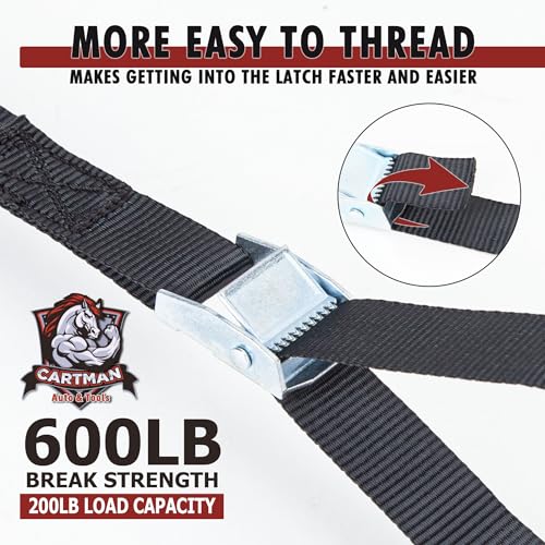 Cartman 1" x 12 ft Lashing Straps, 6 Pack, 600 lb Break Strength, Black - color: Black, size: 6 PK