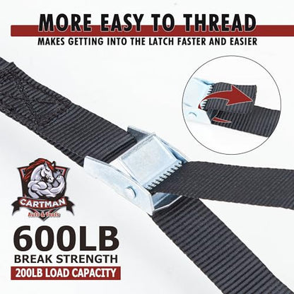 Cartman 1" x 12 ft Lashing Straps, 6 Pack, 600 lb Break Strength, Black - color: Black, size: 6 PK