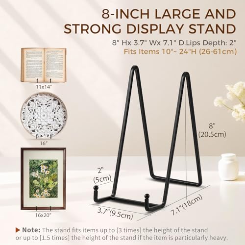 Plate Holder Easel Display Stand - 8 inch Metal Plate Stands for Display - Tabletop Picture Stand - Black Iron Easels for Display Pictures | Photo Frames | Book | Decorative Plates | Plaque -2 Pack - size: 8 inch (2 pack)
