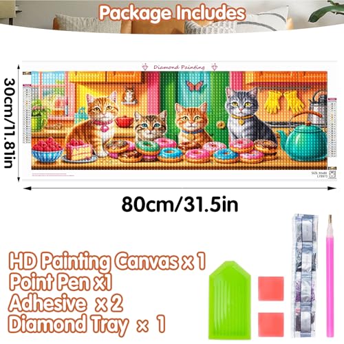 SKRYUIE 5D Large Diamond Painting Kits Cat - DIY Diamond Art Kits for Adults Animal, Full Round Drill - Crystal Embroidery Cross Stitch - Craft for Wall & Office Decor - 12x30 inch / 30x80 cm B10 - color: colorful-14