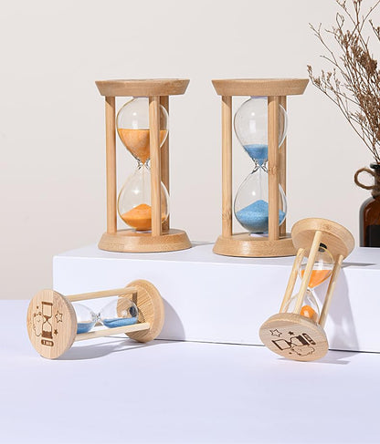 Mini Wooden Sand Timers,100% Bamboo Hourglass Sand Timers 5Min Sandglass Timer for Toothbrush Timer Games Classroom Home Office Cooking（Blue+5Min） - color: Blue, size: 5Min