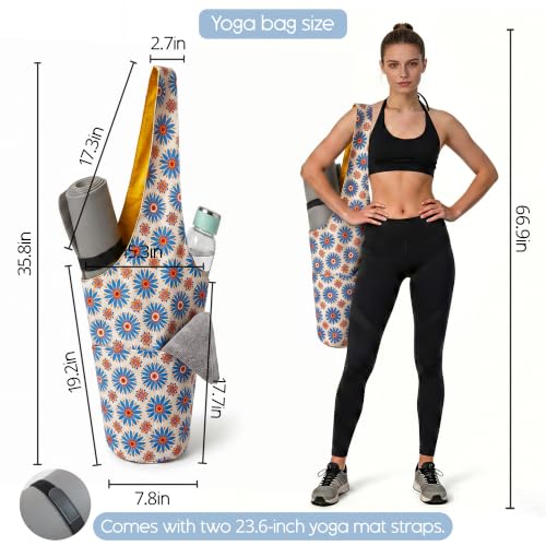CosInStyle Heavy Duty Cotton Canvas Yoga Bag with Multi-Pocket Organizer, Large Capacity Gym Sports Bags, With 2 Bonus Mat Straps - color: Flower Style