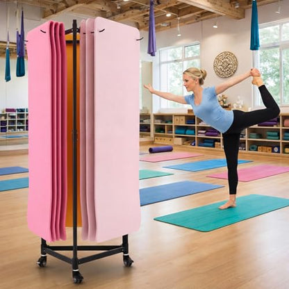 Tallew Yoga Mat Storage Rack with Wheels for Gyms, Studios, 3-Sided