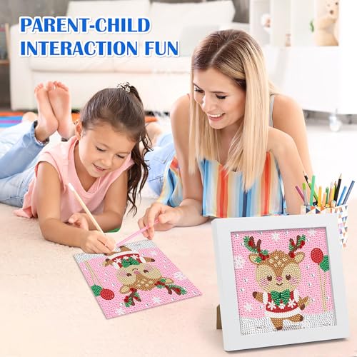 Leixonl Diamond Art Kits for Kids with Framed (7 in) Cartoon Animals DIY Gem Art Painting - Arts & Crafts Gifts for Beginners & Teens (1p-6 in Deer) - color: Deer