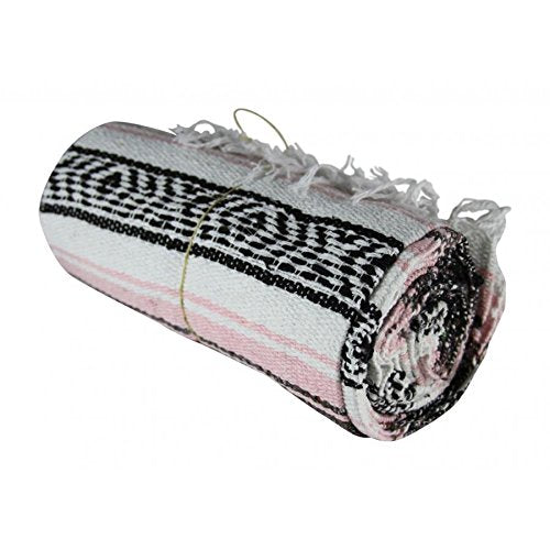 Green Large Authentic Falsa Mexican Yoga Meditaion Blanket 7'/5' Southwest Rug Throw (Pink)