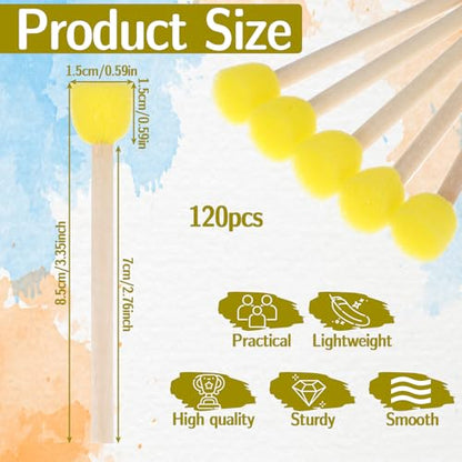 120 Pcs Round Sponge Foam Brush Set with Wooden Handle, 0.6 Inch Paint Sponge Brushes for Arts and Crafts DIY Painting Tools