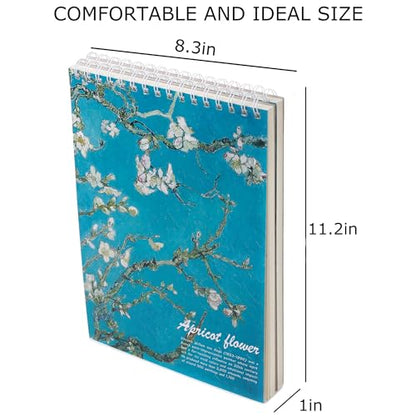 2 Pack Aesthetic Kids Spiral Cute Sketch Book,98lb/160gsm Acid Free Thick Paper Van Gogh A4 Blank Mixed Media Journal Art Sketchbook Artist Drawing Book Paper Painting Sketching Pad - color: Almond Blossoms Sunflowers A4