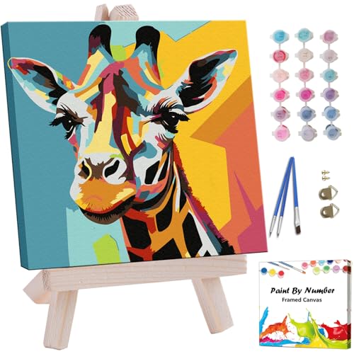 Artunion Framed Paint by Numbers Kit for Adults Beginners & Kids Ages 8-12,Colorful Giraffe Paint by Number with Frame, Acrylic Paint by Numbers Kit on Canvas 10 * 10 Inch Without Easel - color: ZXT-185-F