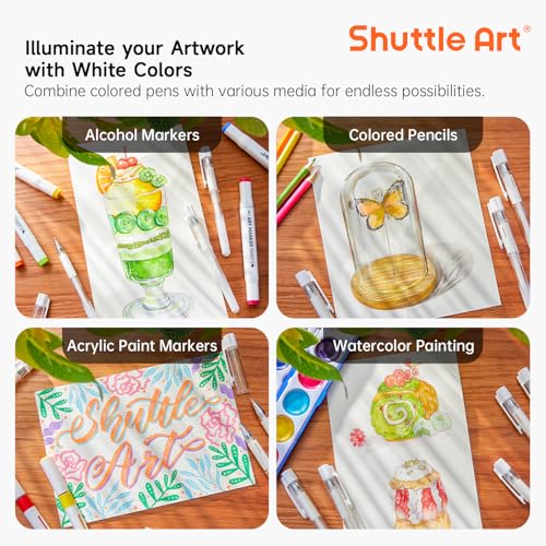Shuttle Art White Gel Pens, 6 Pack 0.7mm, 1.0mm Gel Ink Pens Fine Point for Black Paper Highlighting Card Making Scrapbooking Coloring Writing Drawing Journaling Note Taking School Office Home - color: 6 White