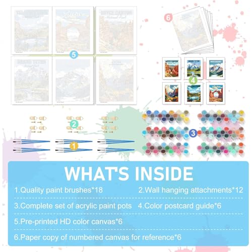 bleihum 6 Pack Paint by Numbers Kit for Adults National Park 10x14 in | Landscape Adult Paint by Number Kits on Canvas, DIY Acrylic Painting with Numbers Craft for Home Decor Gift