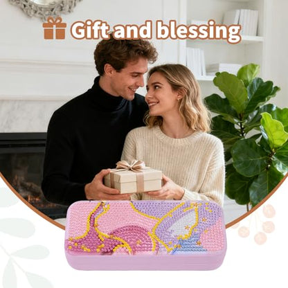 FlyingMage 5D Diamond Art Painting Kit, Hard Shell Eyeglasses Glasses Case | Mable DIY Diamond Dots, Small Gem Art Paint Mosaic Kits, Cute Rhinestone Sunglasses Case for Adults Beginner Women - color: Pink Marble