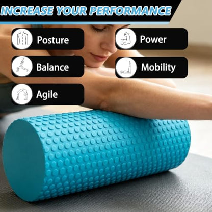 Foam Roller for Exercise, Pilates, Back Physical Therapy, 12" X 6" Round - color: Blue