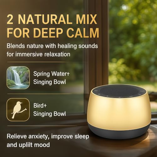 Portable Electronic Tibetan Singing Bowl, 9 Healing Sounds Touch Control Meditation Sound Machine with Timer Auto Off Memory Function for Yoga Reiki Relax Deep Sleep - color: Gold