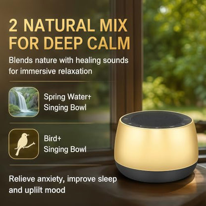 Portable Electronic Tibetan Singing Bowl, 9 Healing Sounds Touch Control Meditation Sound Machine with Timer Auto Off Memory Function for Yoga Reiki Relax Deep Sleep - color: Gold