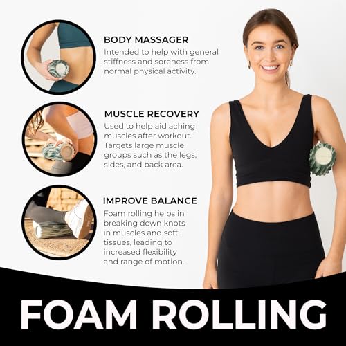 Oceanfoam Ripple Travel Foam Roller (11" x 3.35") Firm Mini Foam Roller for Physical Therapy, Deep Tissue Massage, Back Pain - High Density, Ergonomic Wave Textured - Yoga, Exercise (Hunter Marbled) - color: Hunter Marbled