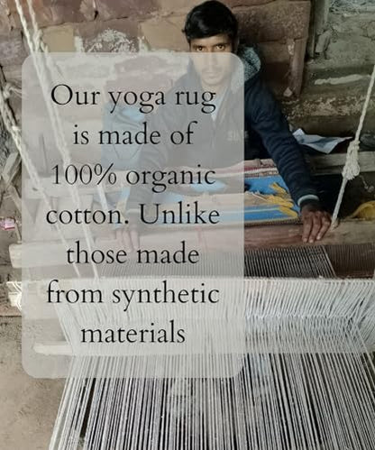 Indian Handmade100 % Organic Anti Skid Multi Colour Cotton Yoga Mat - Eco-Friendly Hand-Woven Rug - Non-Slip & Thick (24”x72”x5mm) for Hot yoga & Everyday Fitness at Home - Comfortable & Foldable Extra-Long Mat - color: Multi 13