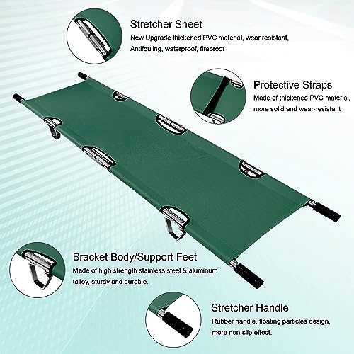 Folding Stretcher for Medical Emergency Heavy Duty Handles - color: Green