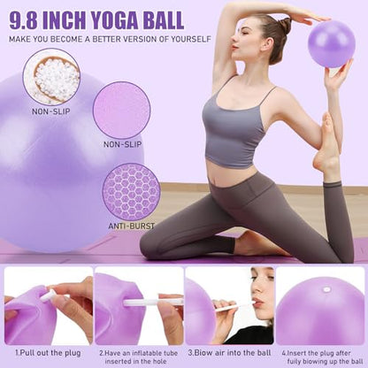 Pilates Ring Set - Home Workout Equipment Set with 12.6'' Magic Circle, 9.8'' Ball, Sliding Disks, Resistance Bands & Training Poster etc, Pilates Kit for Beginners, Fitness Gift Idea