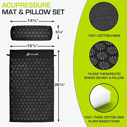ProsourceFit Acupressure Mat and Pillow Set for Back/Neck Pain Relief and Muscle Relaxation, Large - Black/Black - color: Large - Black/Black, size: Large