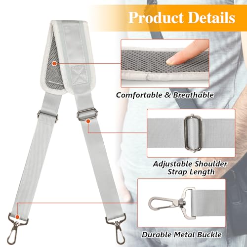 GNEGNI Replacement Shoulder Strap with Fixed Pad, Adjustable Heavy-Duty Crossbody Strap with 360° Metal Swivel Hooks for Laptop, Messenger, Duffel & Tool Bags (Grey) - color: Grey