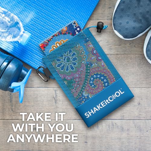 SHAKEitCOOL Extended Size Cooling Towel – Be Cool in Style - Heat Relief, Soft, Lightweight, Sun Protection, Easy Clean - Perfect for Biking, Hiking, Running, Yoga, Golf, Gardening - Bright Paisley M - color: Bright Paisley
