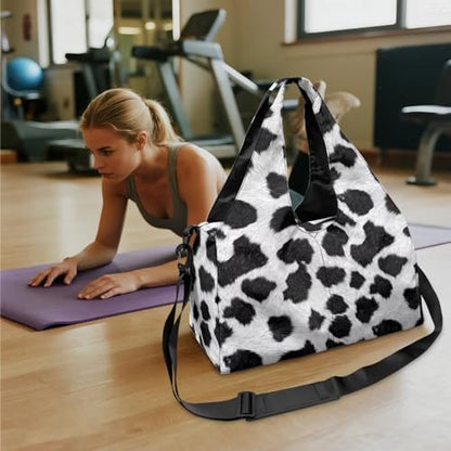 Gym Bag with Yoga Mat Holder Large Tote Bag With Multi Pockets for Women Men Dry Wet Separated Pocket Carryall Yoga Tote Bag for Pilates Travel Workout Office - color: Cow Leopard Print