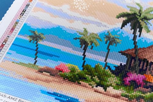 DIAMOND ART CLUB Beach Bungalow Diamond Art Kits for Adults | Premium Diamond Painting Kit, Fun DIY Crafts for Adults, Square Diamond Art Canvas, 13.3" x 9.8" (33.9 x 24.9 cm) - color: Beach Bungalow