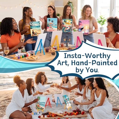 Blosssound 10 Set Pre Printed Canvas Pre Drawn Canvas Painting with Easel Kits 5" x 7" Outline Painting Panels for Beginners, DIY Craft Project, Party Favor, Home Decors(Hawaii Women) - style: Hawaii Women