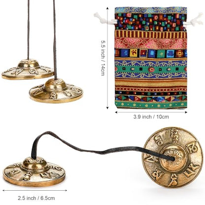 Foraineam Tingsha Cymbals Meditation Chime Bells, 2.5 Inch Brass Tibetan Tingsha Bells Relaxation Musical Instruments for Mindfulness, Chakra Healing, Stress Relief, Sound Awakening, Yoga Meditation